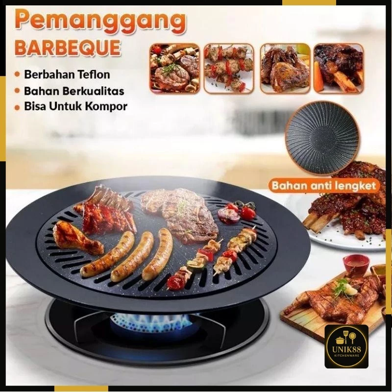 [UNIK88] Alat Pemanggang Daging Grill Pan Ukuran 32CM/Panggangan BBQ bulat Anti Lengket | AutoStock