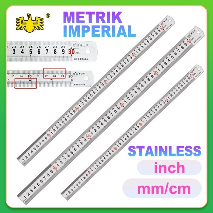 Jual Stainless Steel Ruler Penggaris Besi Machinist's Rulers 6,/8/12/14 ...