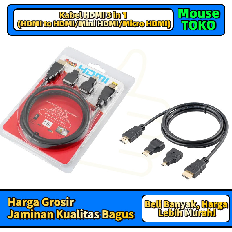 Jual [TOKO_MOUSE] kabel HDMI 3 in 1 / Kabel HDMI TO HDMI/ Mini HDMI ...