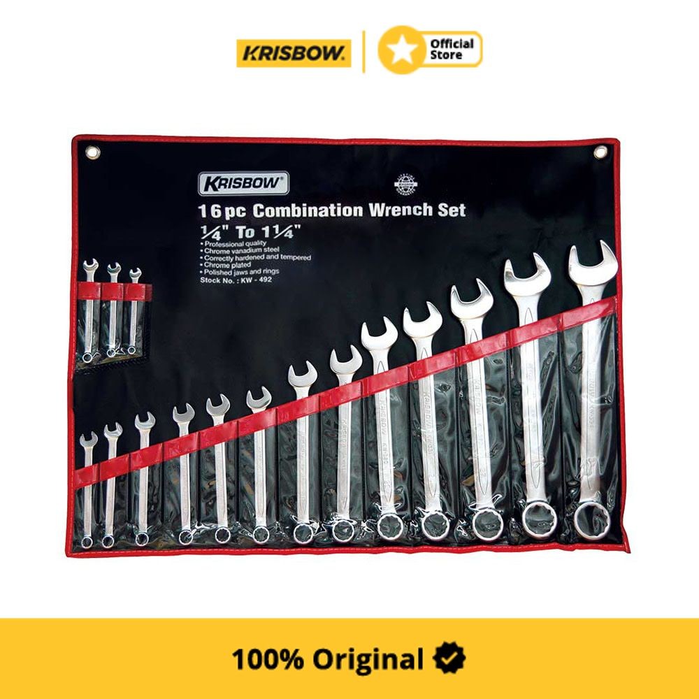 Jual Krisbow Set Wrench Kunci Ring Pas 1/4-1.1/4 inci 16 Pcs | Shopee ...
