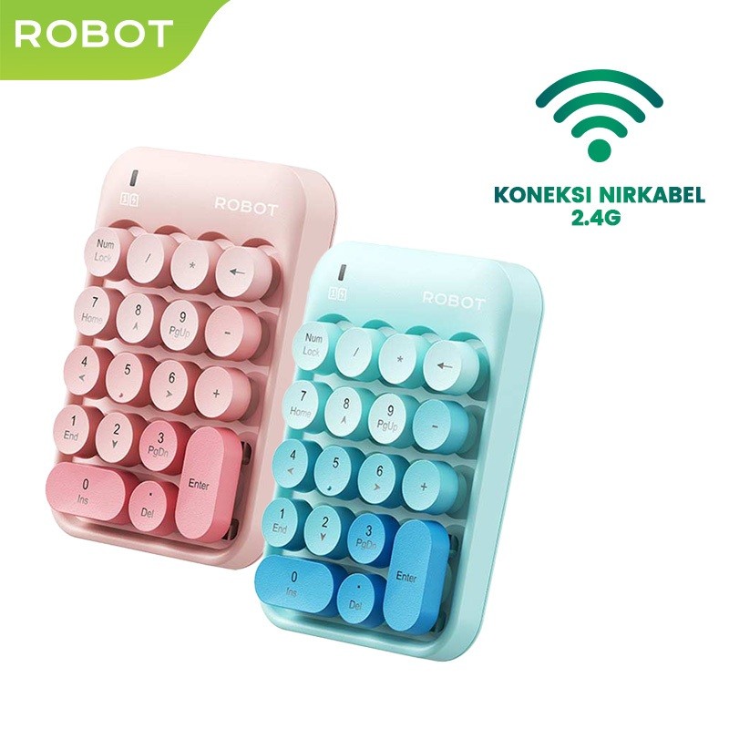 ROBOT Keyboard Numeric RK02 Wireless Tanpa Kabel Koneksi 2.4G Kecil Mini Portable Warna Pastel - Garansi 1 Tahun