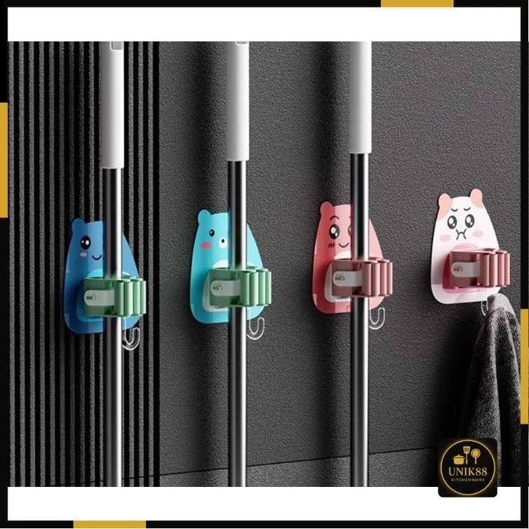 [UNIK88] Penjepit Gantungan Payung Pel Sapu Sikat Dinding/Mop Holder Multifungsi Motif Kartun Lucu | AutoStock