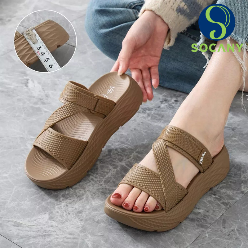 Socany Sandal Slide Wanita Slip On Wedges Korean Style - foto 1
