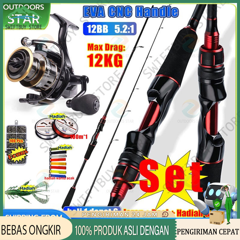 Jual (#Beli 1 Dapat 5 #)Max drag 10kg Joran pancing Set 1.65M Spinning ...