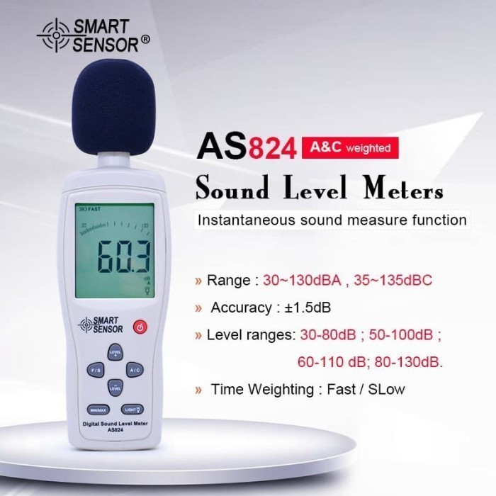 Jual Sound Level Meter Sertifikat Kalibrasi Smart Sensor AS824 ...