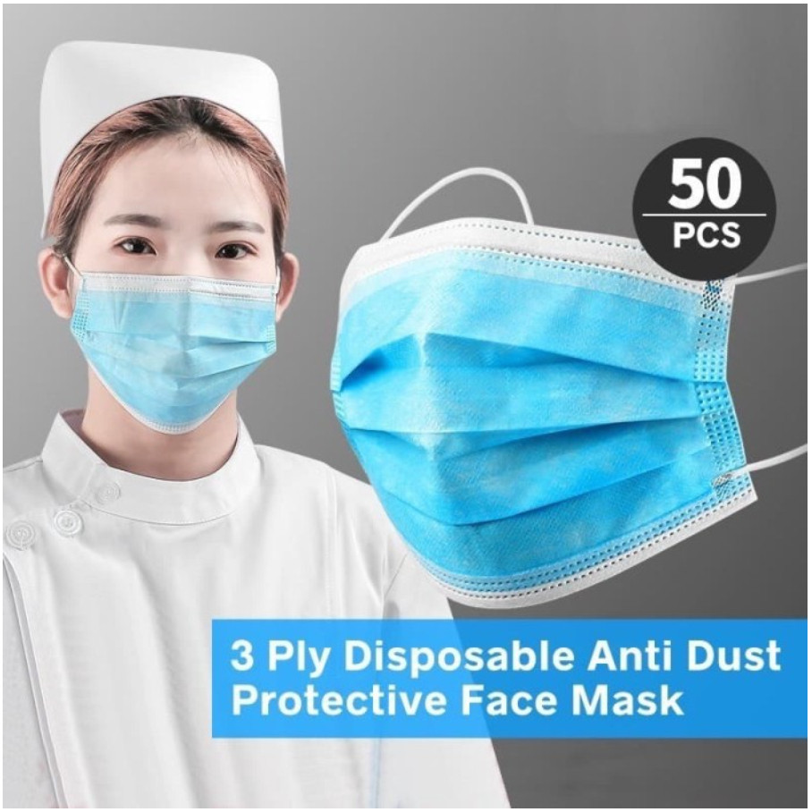 Jual [Cans88] Masker 3 PLY Isi 50PCS/BOX Disposable Protective Mask ...