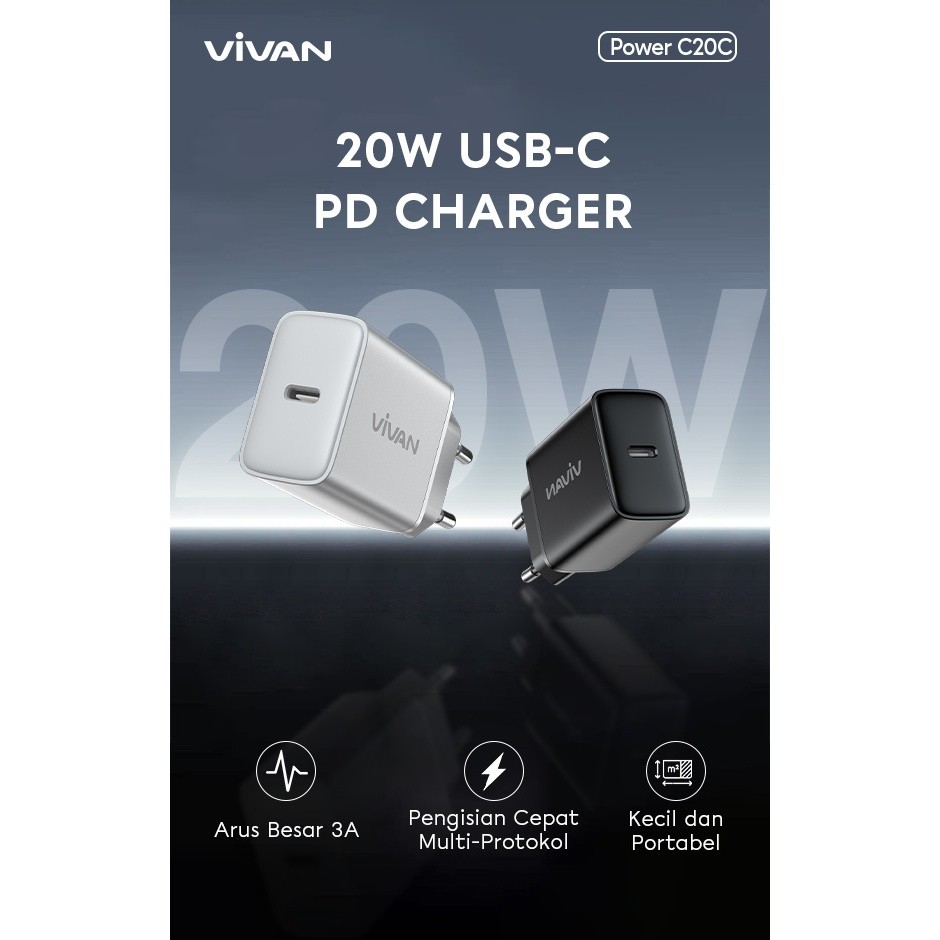 Jual Vivan Power C20C USB-C to USB-C (Power C20 Charger 20W PD + Cable ...