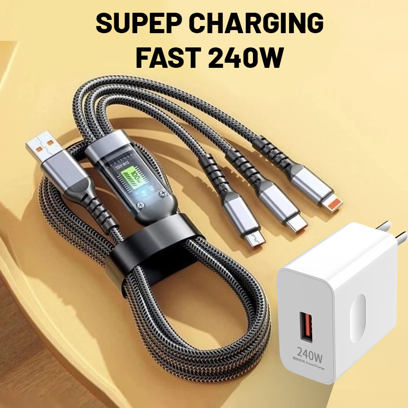 Jual Data cable 3 in 1 240W super fast charging Type-C for iPhone ios ...