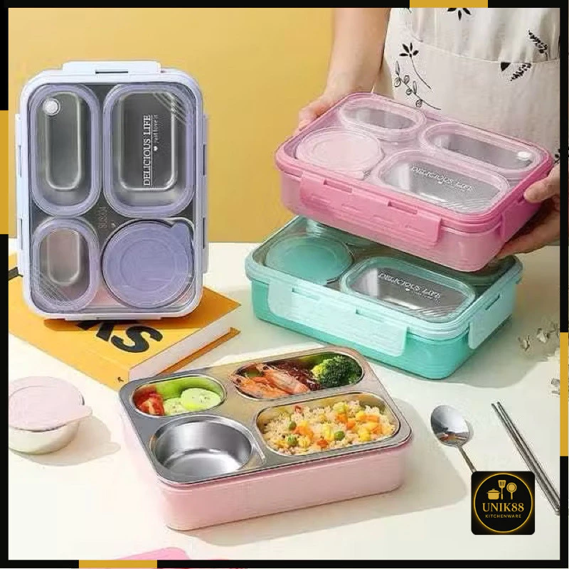 [UNIK88] Kotak makan stainless 4 sekat | AutoStock