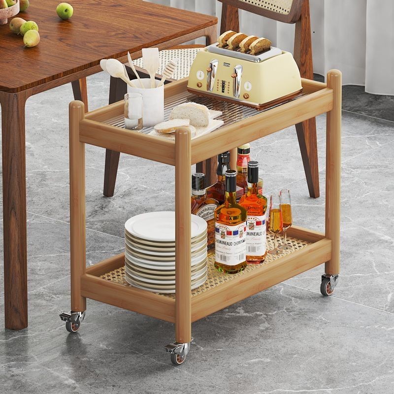 Jual Removable Trolley End Table with Wheels Wood Glass Living Room ...