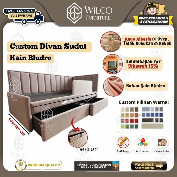Jual Custom Divan Sudut 2 Laci | Divan Sudut Modern 2 Laci Bludru ...