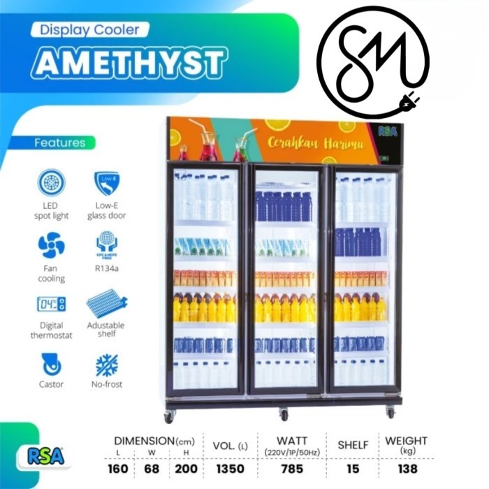 Jual Showcase RSA AMETHYST Display Cooler 3 pintu 1350 Liter multi door ...