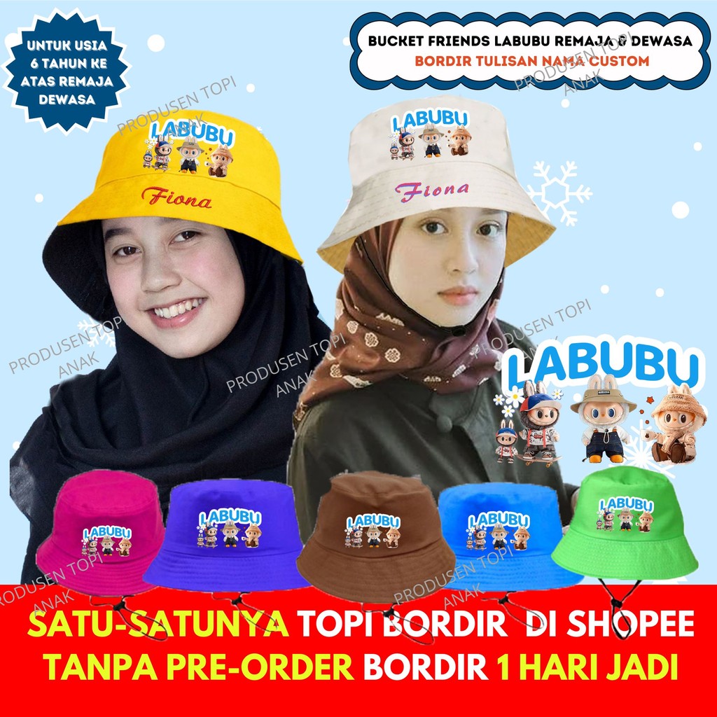 Jual Topi Bucket Tali Dewasa Motif Friends Labubu Custom Bordir Nama ...