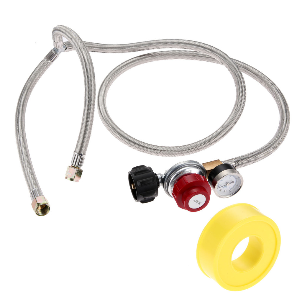0-30 PSI High Pressure Adjustable Propane Regulator With Gauge & 4FT Rubber Hose