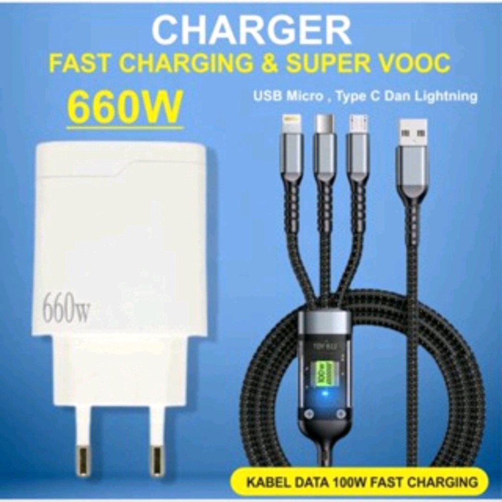Jual Charger 660W Batok X16 + Kabel Data 3in1 Fast Charging 100W USB ...