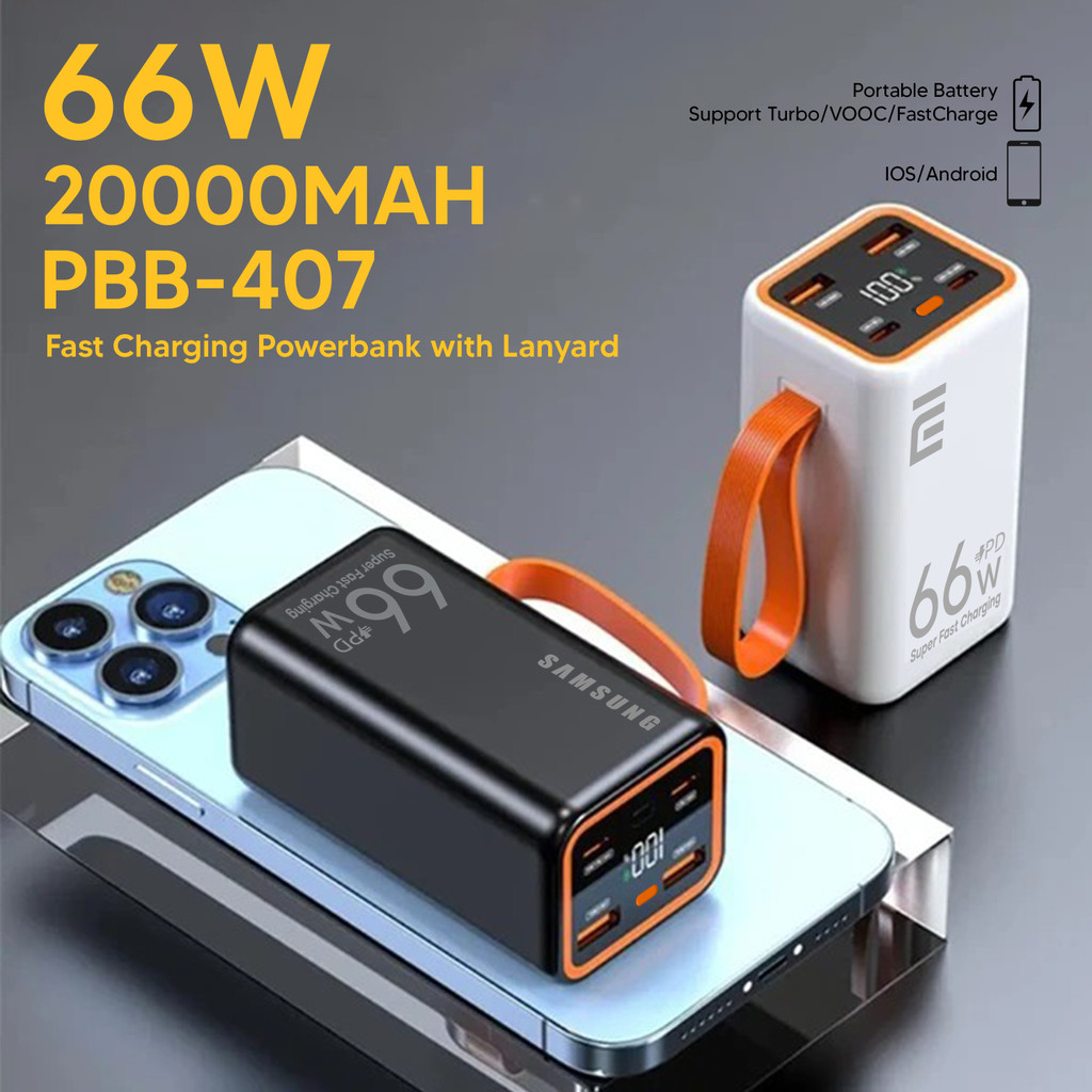Jual POWER BANK 20000MAH 66W POWERBANK BRAND PBB-407 MURAH KAPASITAS