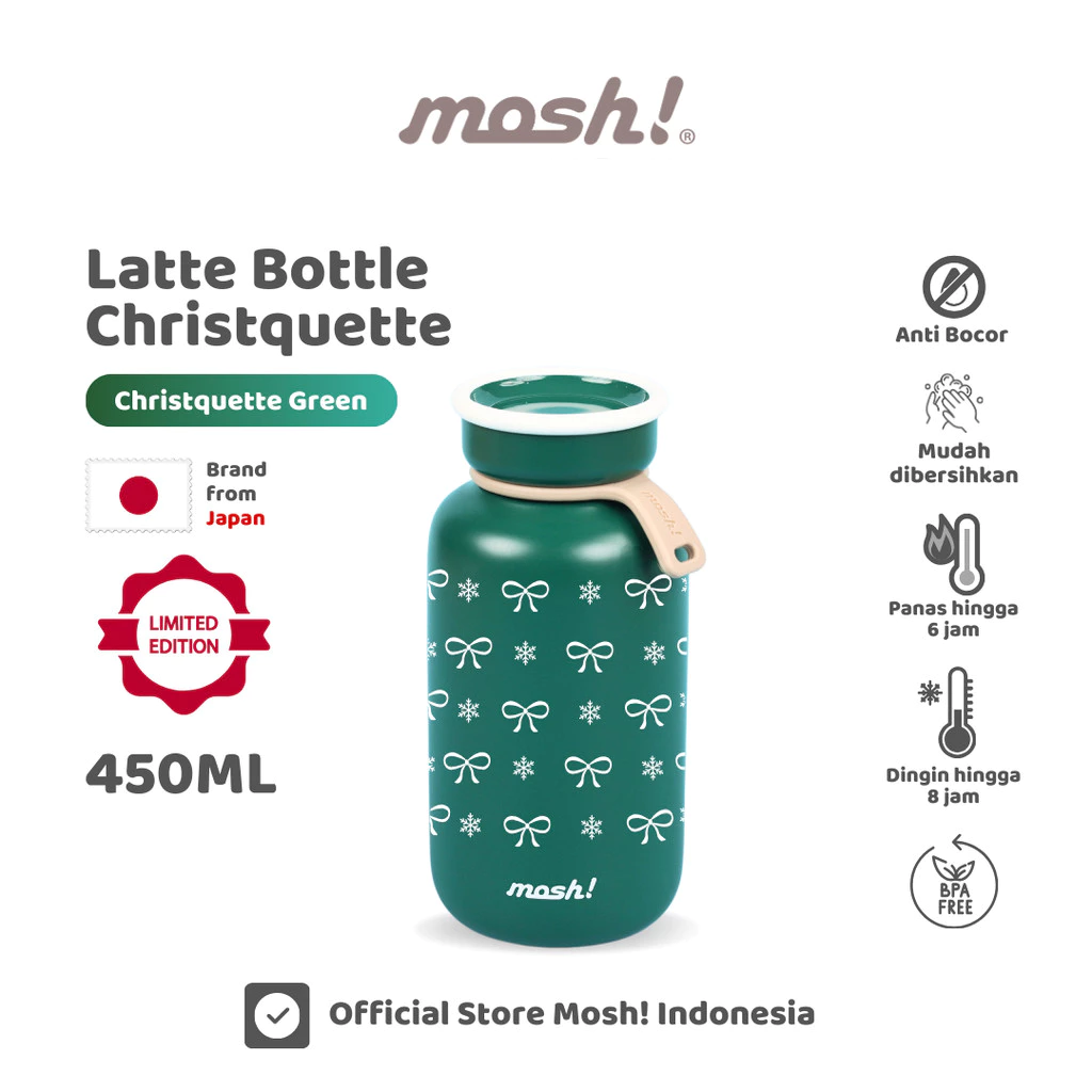 Mosh Bottle Latte Tumbler - Botol Minum Stainless Steel 450ML - Chrisquette Dark Green