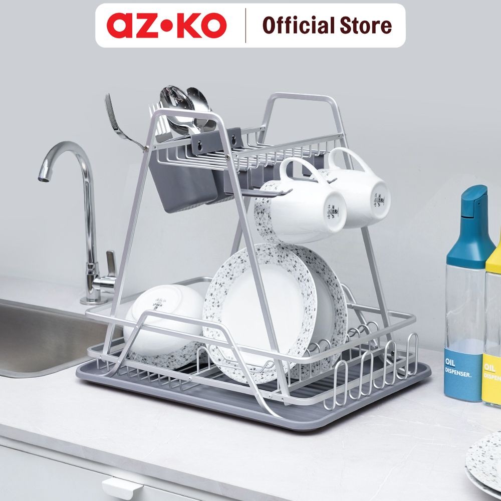 Jual AZKO Stora Trelo Rak Piring 2 Tingkat - Abu-Abu Dish Rack Tempat ...