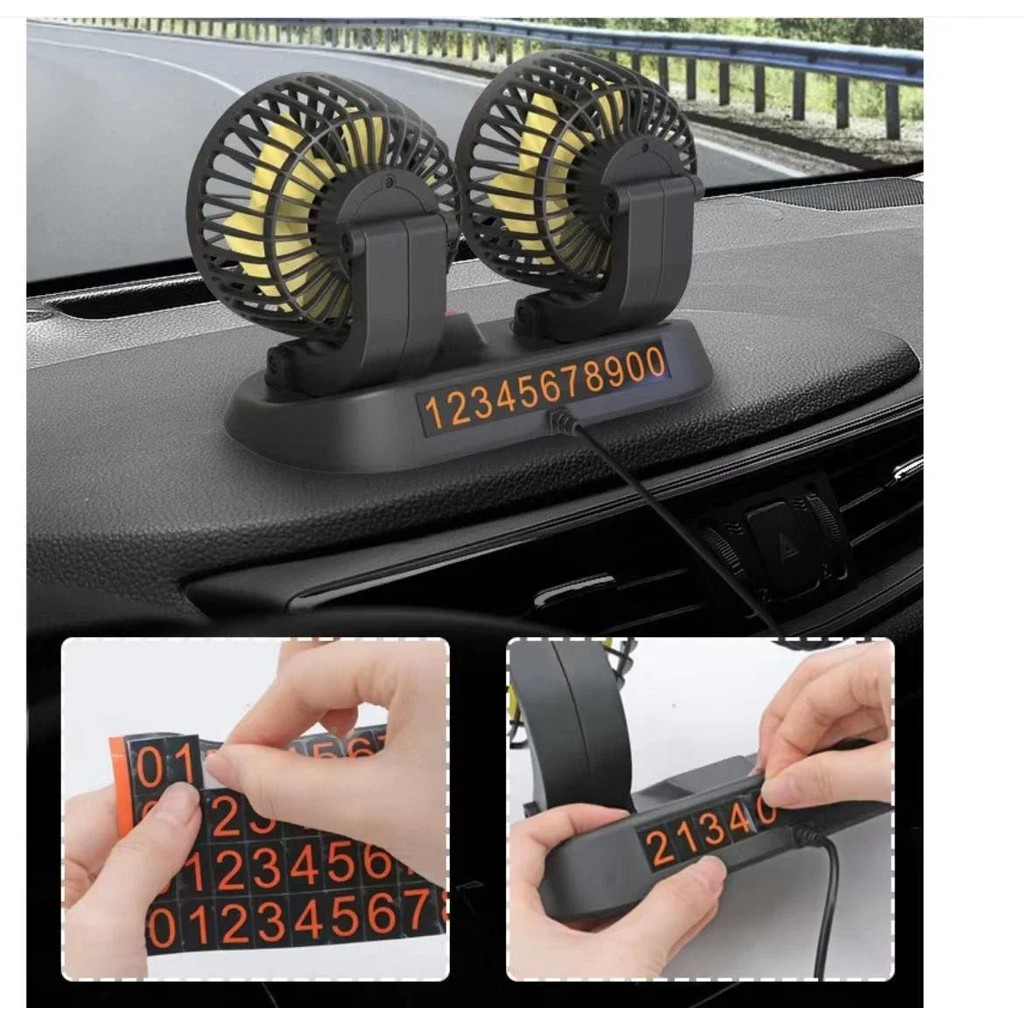 Jual Portable Dual Head Car Fan 360 Degree Rotation Car Auto Air ...