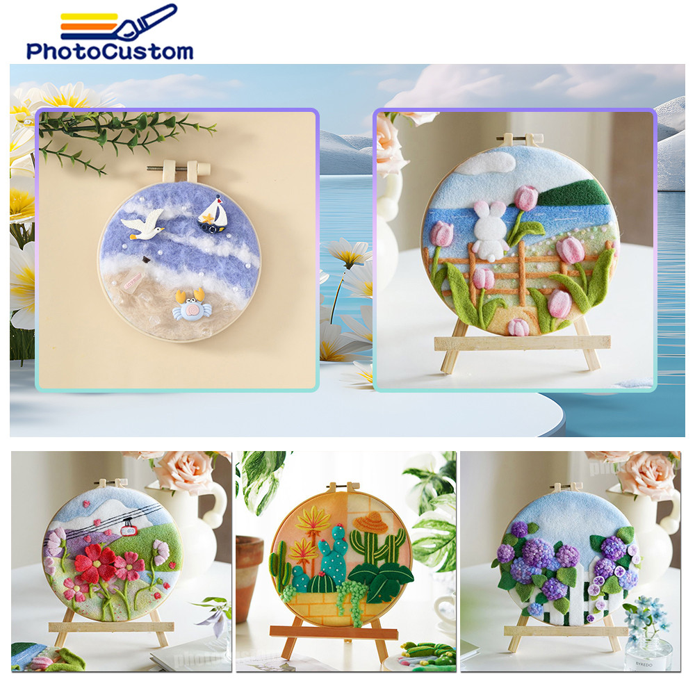 Jual PhotoCustom 20x20cm Diy Wool Painting Kits With Frame Package ...