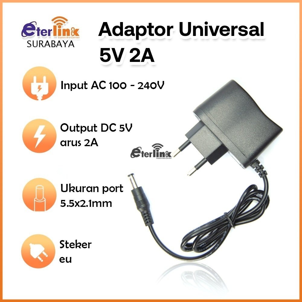 [COD] Adaptor Konverter 5V 2A  5.5 x 2.1mm EU Plug Alat Cash/Adaptor Converter