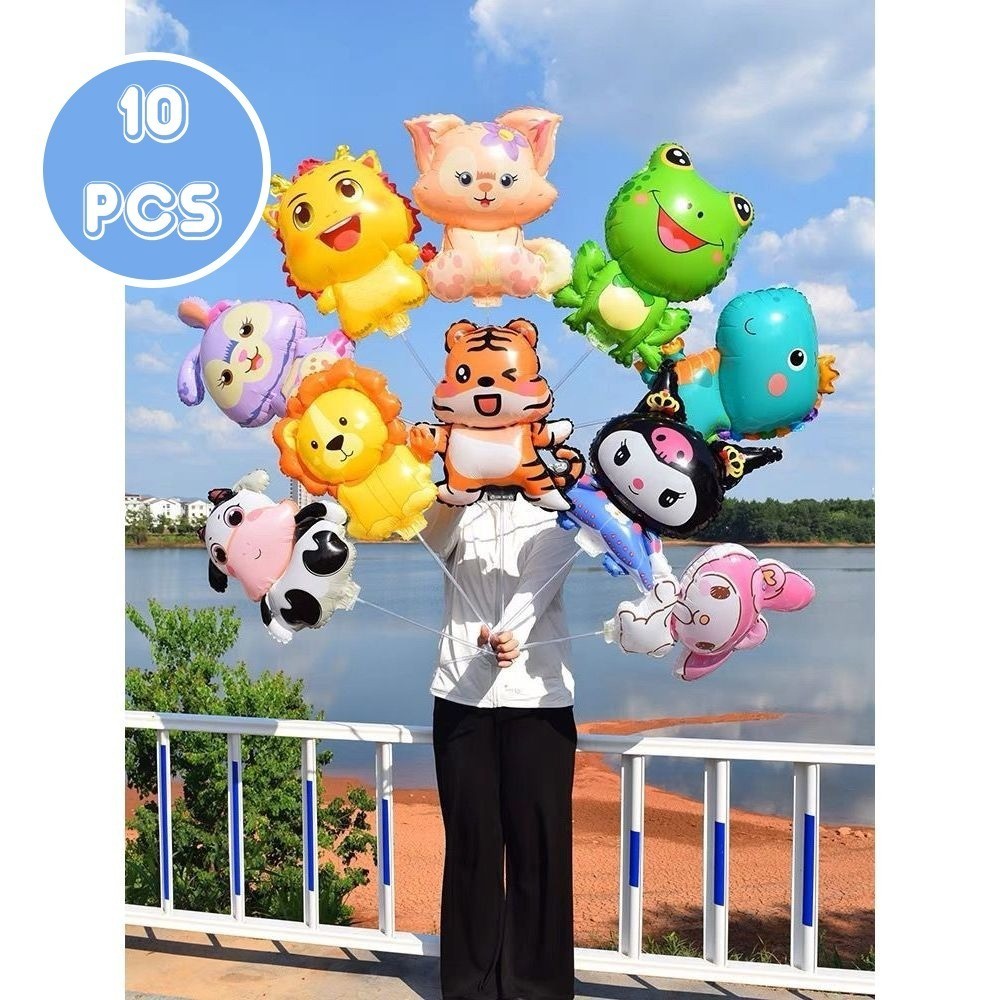 Topsmile - 10PCS Balon Foil Karakter Animal Kartun Bahan Latex dengan Stik Bonus - Dekorasi Ulang Tahun Lucu [TIDAK MENDAPATKAN STICK BALON]