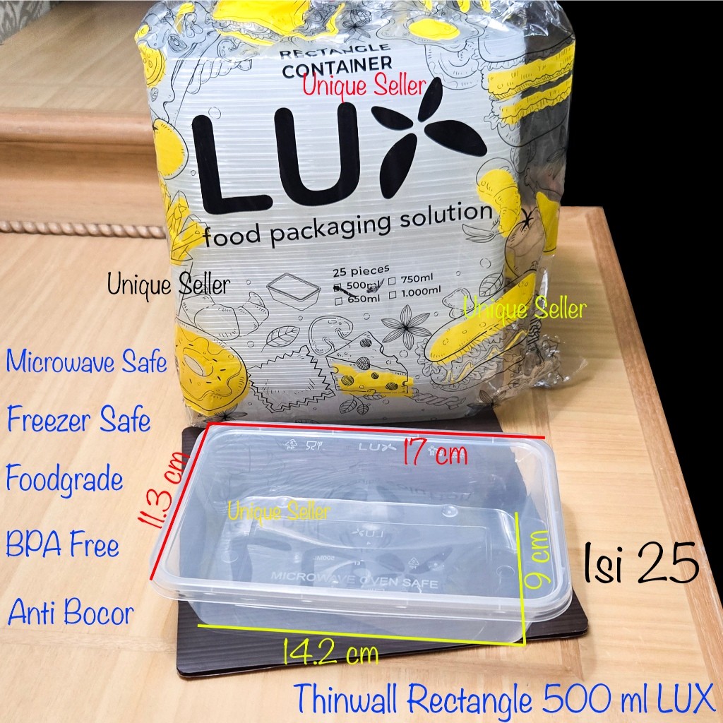 Jual [Isi25] Thinwall Rectangle 500 ml LUX Anti Bocor Kuat / Thinwall ...