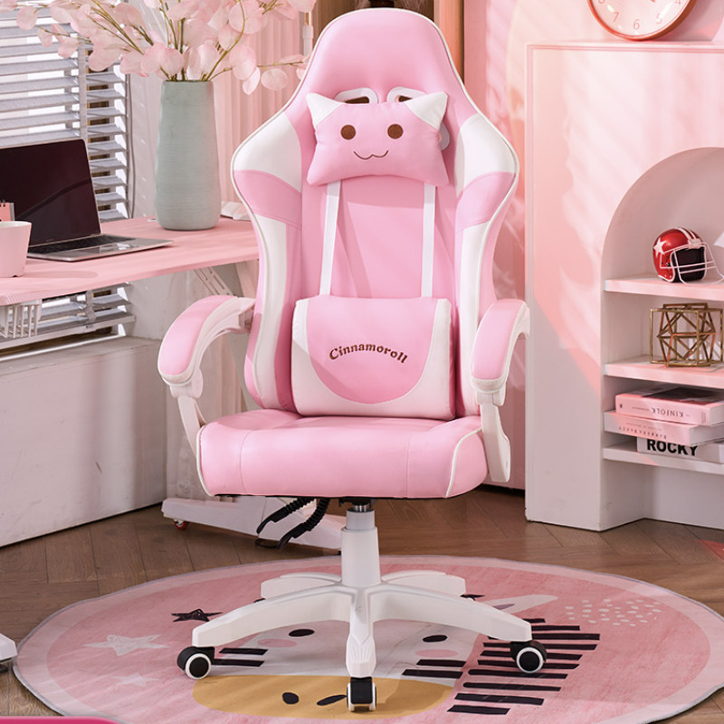 Jual Pink gaming chair cute cartoon bedroom live ergonomic office chair ...