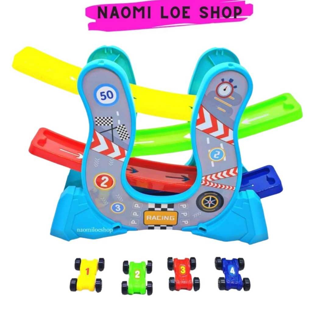 Jual 4 layers ramp racer car track sliding car toy mainan anak track ...