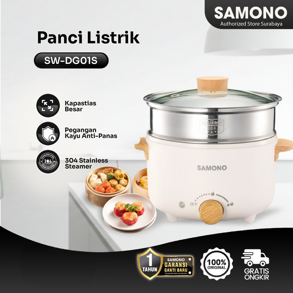 Jual SAMONO Panci Listrik 2.4 Liter Ceramic Kukusan Stainless SW-DG01S ...