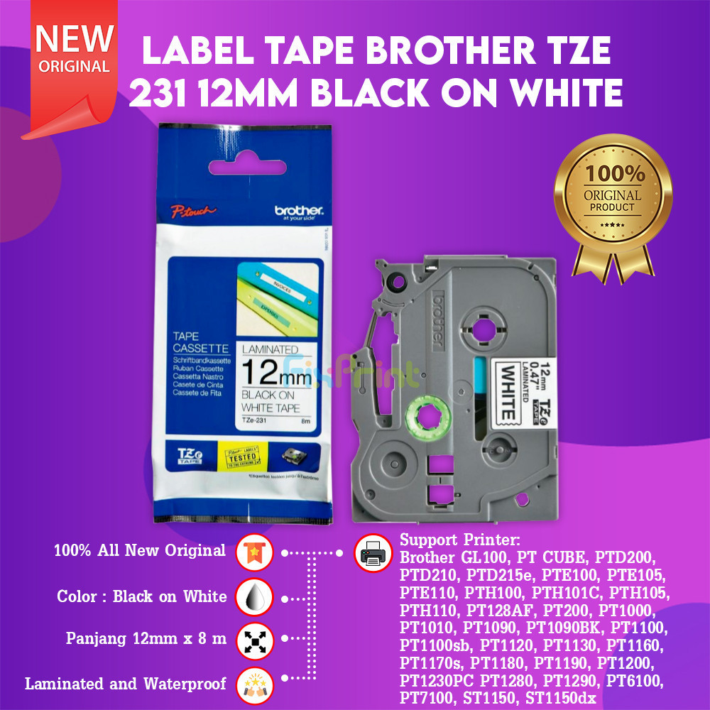 Jual FixPrint Label Tape Printer GL100 PT CUBE PTD200 12mm Black On ...