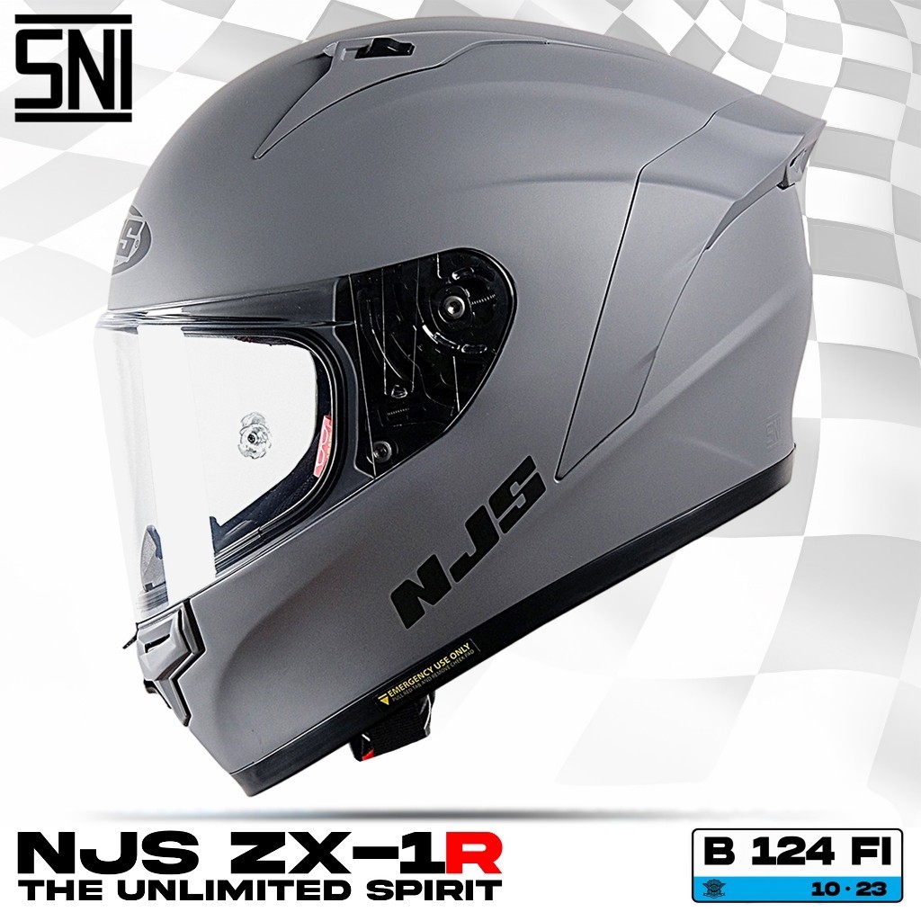 Jual NJS ZX 1R SOLID STONE GREY DOFF Helm Full Face NJS ZX1R Flat Visor Original SNI Shopee Indonesia