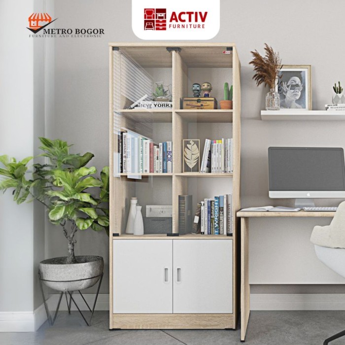 Jual Rak buku / Lemari buku / Lemari Office Kantor Activ pintu kaca ...
