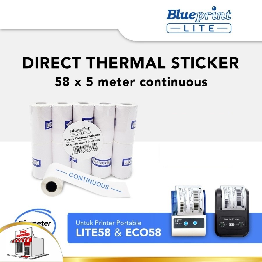 Jual Blueprint Direct Thermal Sticker 58 mm Continuous 5 meter Stiker ...