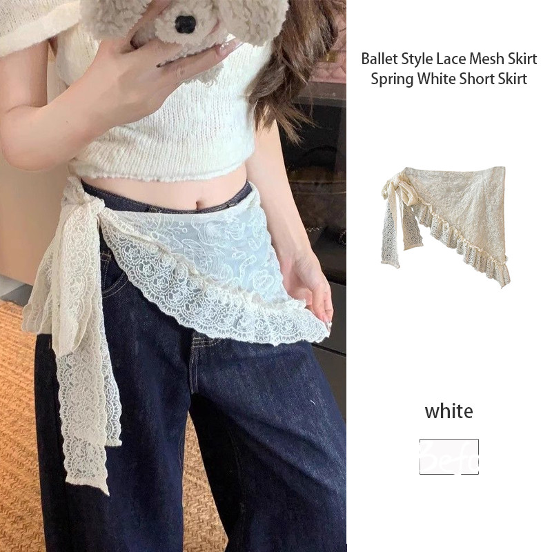 Jual Gaya Balet Renda Jala Rok Wanita Musim Semi Putih Pendek Rok ...