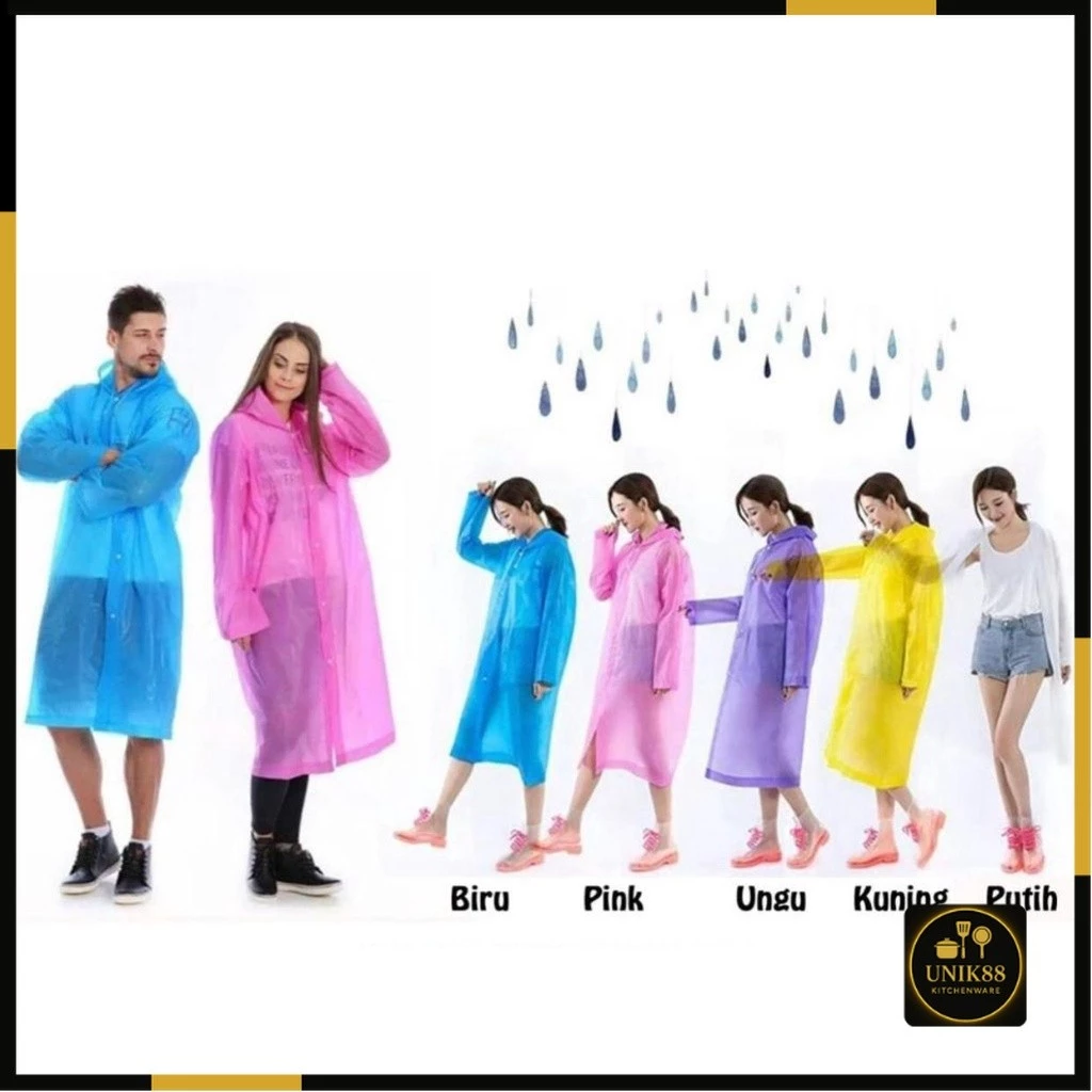 [UNIK88] Jas Hujan EVA Original Tebal Poncho Warna Polos Model Korea / Jas Hujan Plastik EVA raincoat Poncho Rok All Size Transparant Ringan | AutoStock