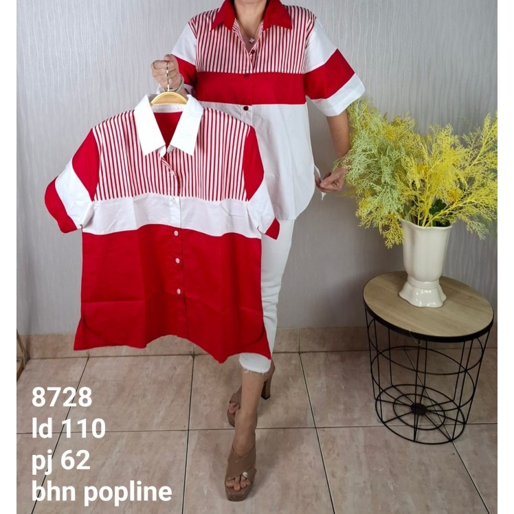 Jual kemeja wanita katun jumbo xl 2xl 3xl merah putih 8728 54-dc ld 110 ...