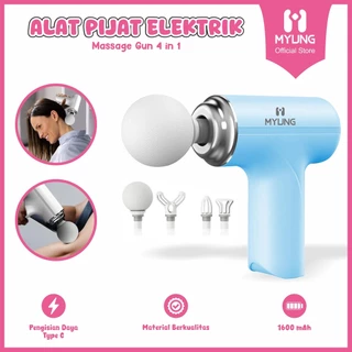 MYUNG Alat Pijat Massage Gun 4 in 1 Portabel Elektrik Professional Refleksi otot Leher