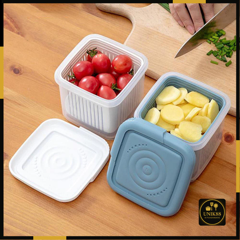 [UNIK88] toples wadah penyimpanan tirisan sayur buah bawang dengan penyaring air wadah kulkas | AutoStock