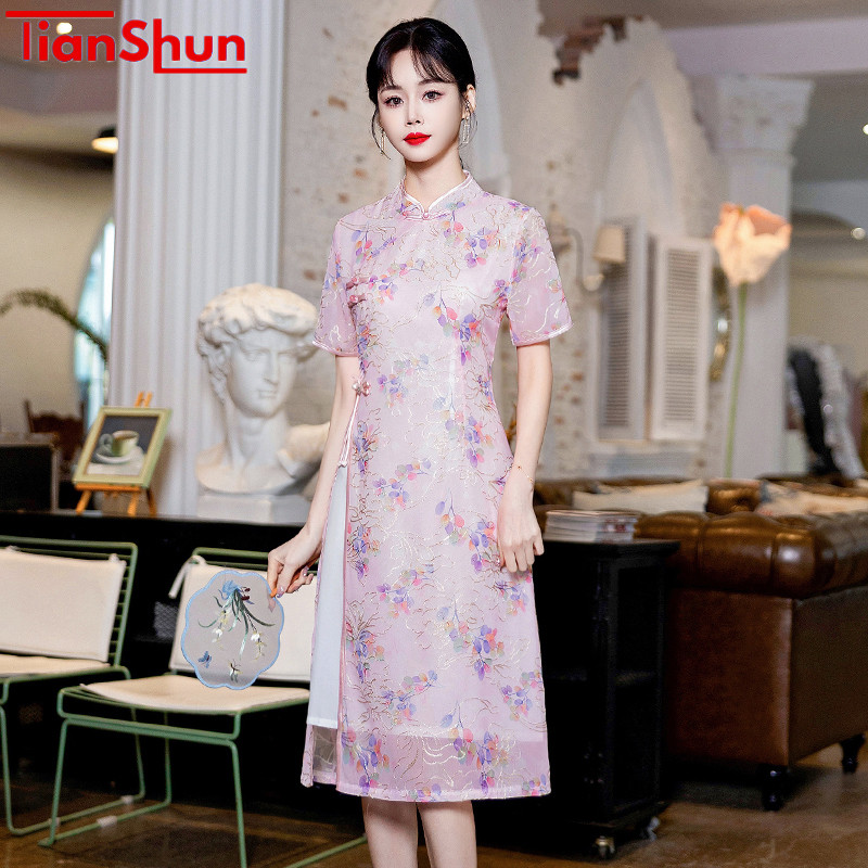 Jual TianShun Chinese Traditional Clothing Flower Modern Cheongsam ...