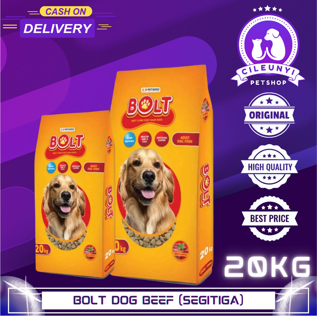 Jual Makanan Anjing BOLT DOG FOOD 20kg - Beef Kibble Segitiga | Shopee ...