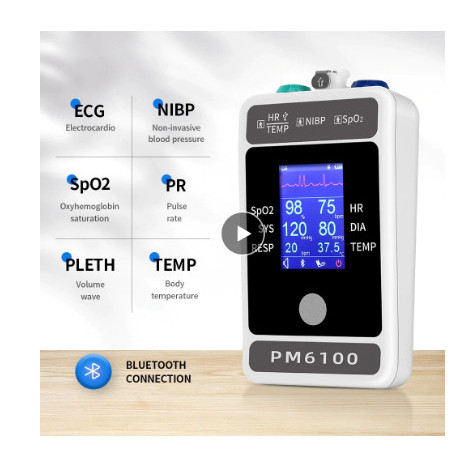 Jual Bluetooth SPO2 HR PR ECG SYS DIA RESP Temp Monitor Home PM6100 ...