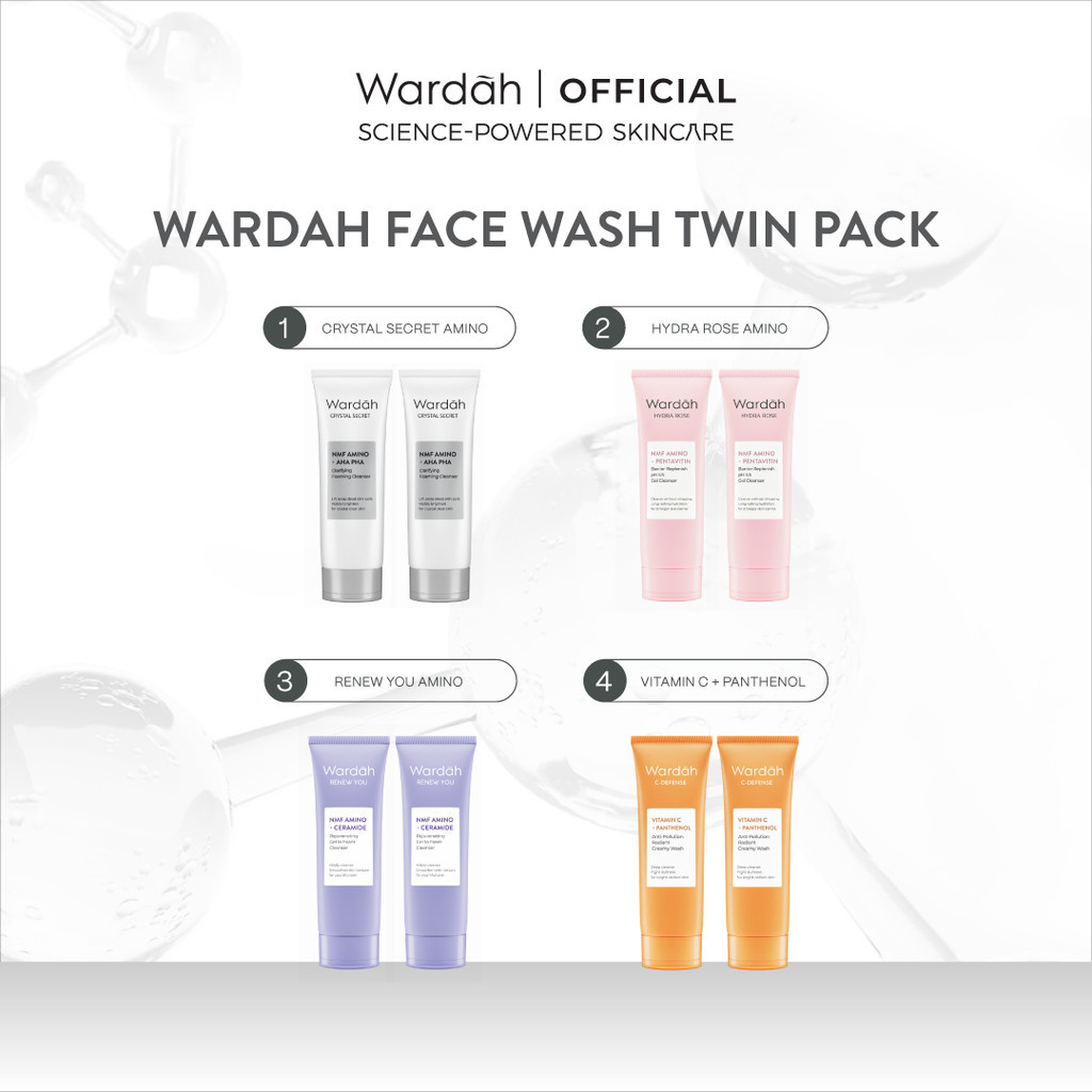 [TWINPACK] Wardah NMF Amino Facial Wash Series 100 ml (Sabun Cuci Muka Gentle Acid Mantle Expert) - Crystal Secret, Renew You, Hydra Rose, C-Defense