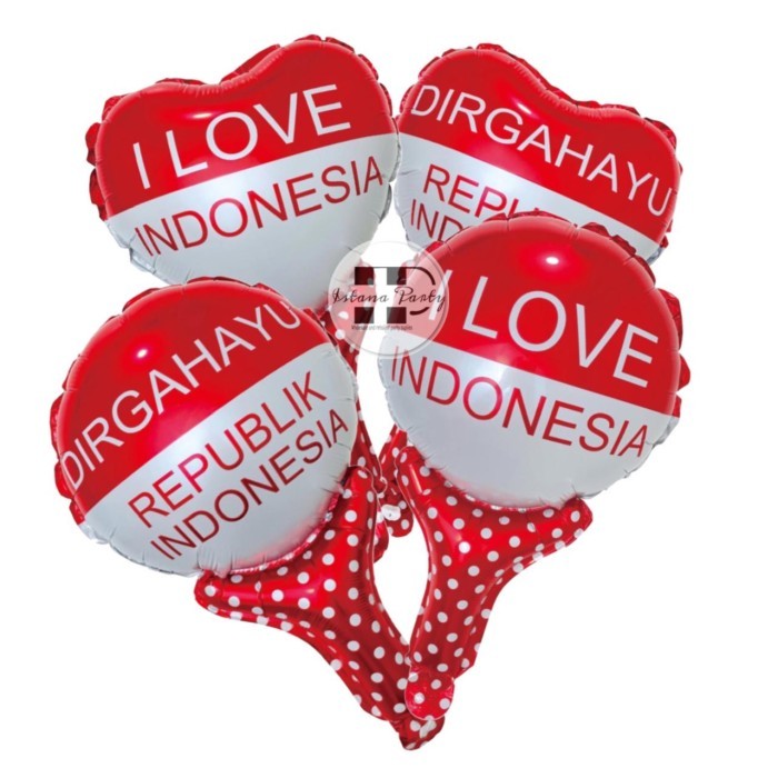 PACK ISI 50 Balon foil pentungan dirgahayu / 17 agustus merah putih Metalik
