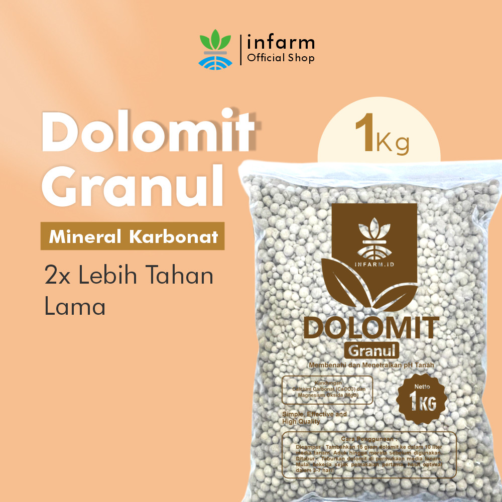 INFARM - Pupuk Kapur Pertanian Dolomit Granule 1 kg. Pupuk Dolomit 1000 gram Pupuk Tanaman Penetral Tanah Asam Pupuk Kapur Dolomit Berkualitas Premium Perbaiki pH Tanah Menyuburkan Tanah Memperkuat Batang Tanaman Cocok untuk Semua Jenis Tanaman