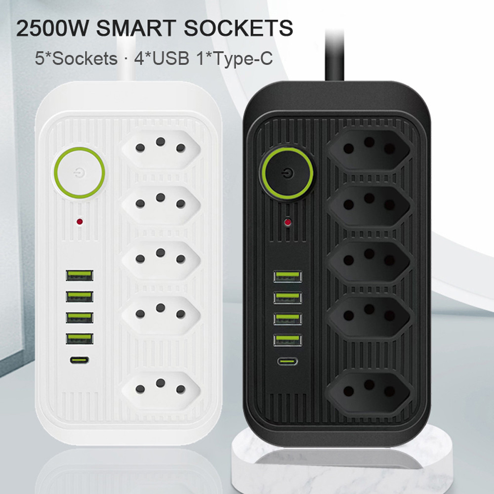 Jual Brazil Plug Power Strip With 5 Outlet 4 USB Ports ,2M Extension ...