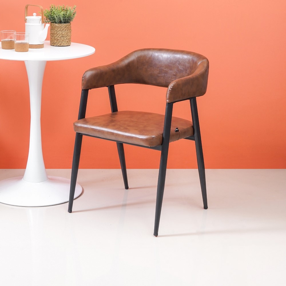 Jual Informa Maury Kursi Berlengan Kulit Cokelat Arm Chair Cafe