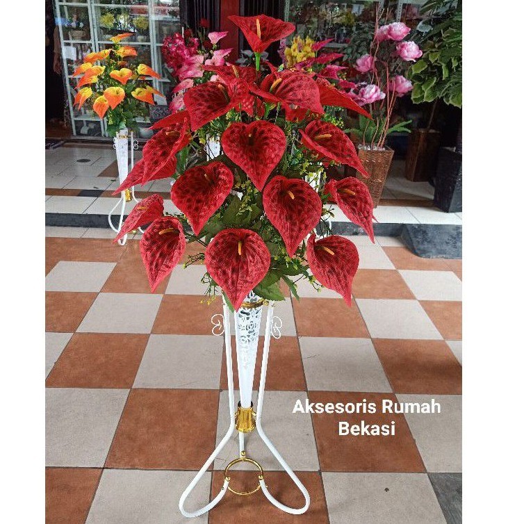 Jual FS36N Rangkaian bunga anthurium / bunga Aron panda dengan pot ...