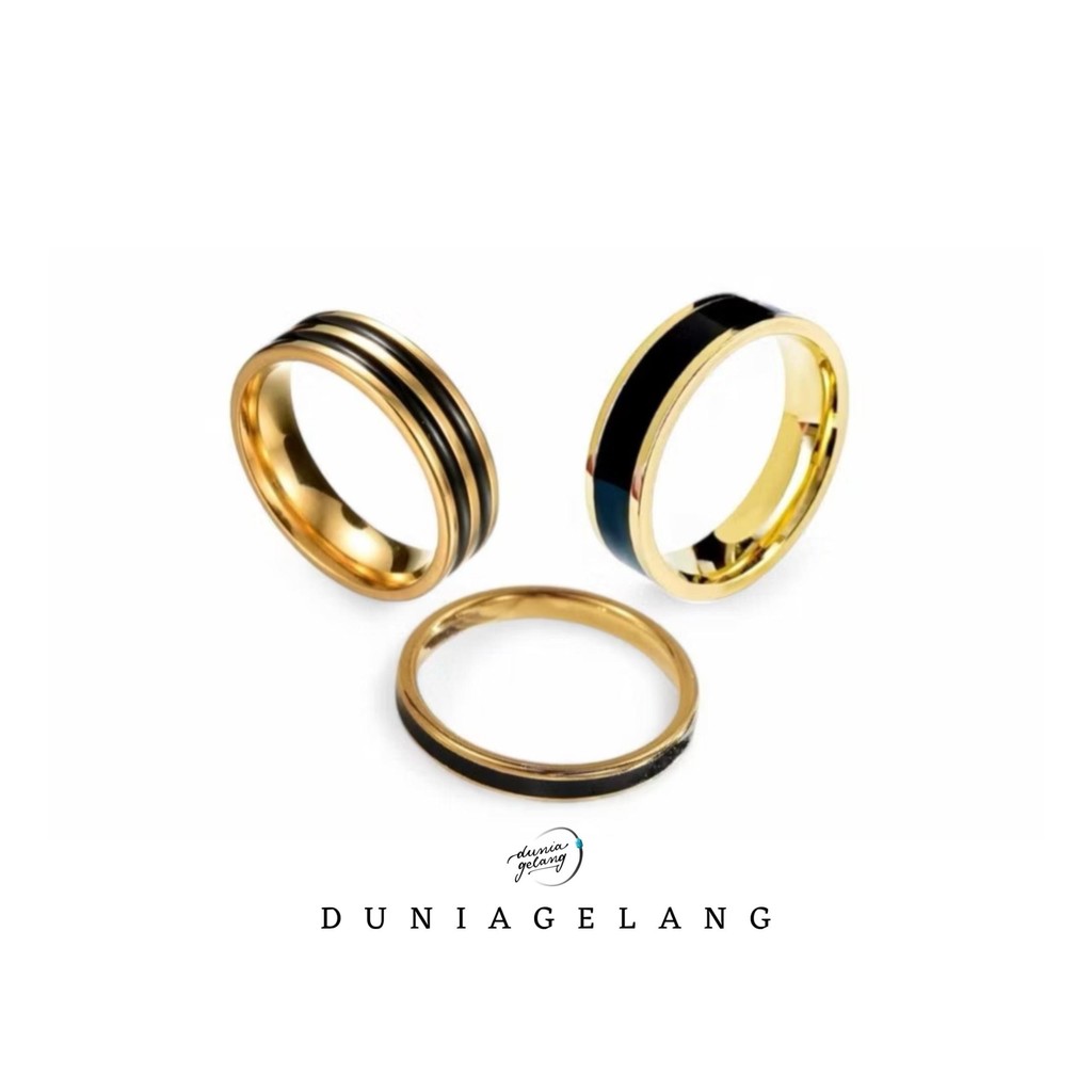 Jual Cincin Titanium Hitam List Kuning Anti Karat Anti Luntur 316L ...