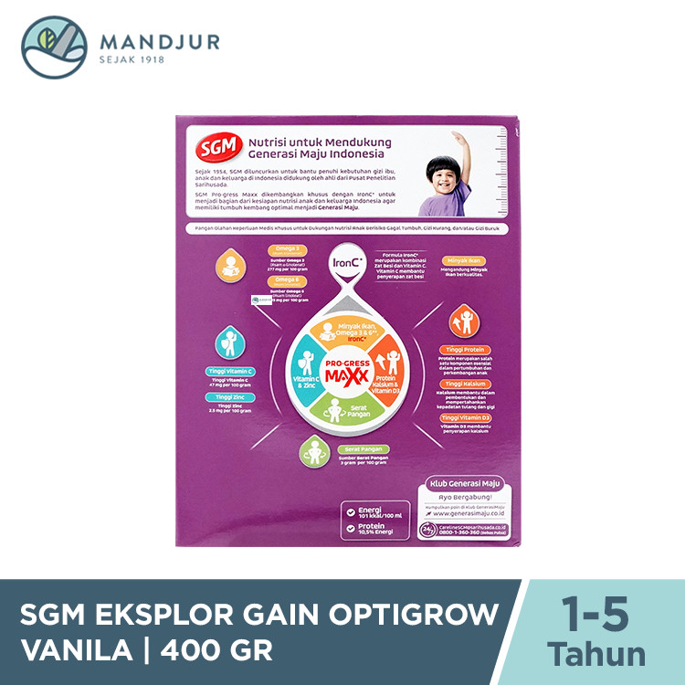 Jual SGM Eksplor Gain Optigrow 1 Plus Vanilla 400 Gram | Shopee Indonesia